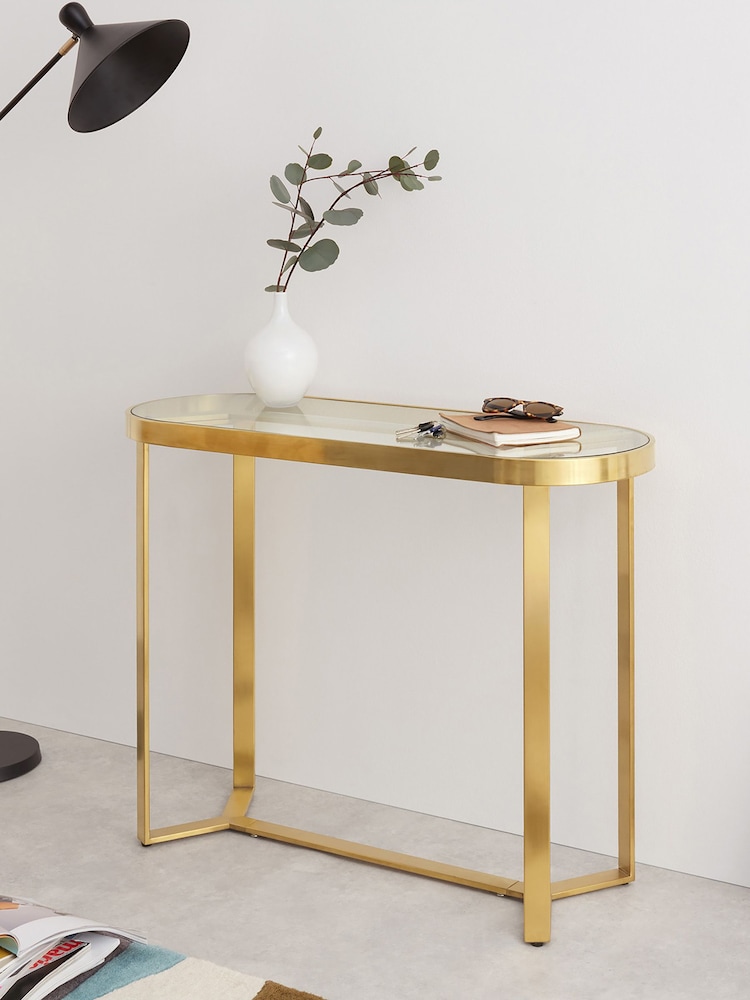 MADE.COM Brushed Brass & Glass Aula Console Table - Image 1 of 4