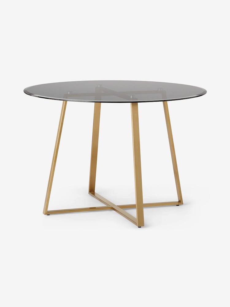 MADE.COM Brass & Smoked Glass Haku 4 Seater Round Dining Table - Image 1 of 2
