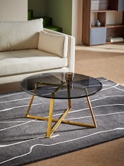 MADE.COM Brass & Smoked Glass Haku Round Coffee Table - Image 1 of 4