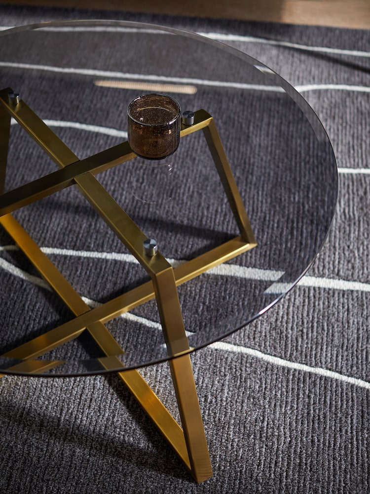 MADE.COM Brass & Smoked Glass Haku Round Coffee Table - Image 2 of 4