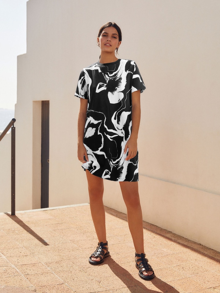 Monochrome Crew Neck Short Sleeve T-Shirt Dress - Image 1 of 6