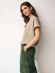 Neutral Short Sleeve Nylon Bubble Hem Top - Image 2 of 7