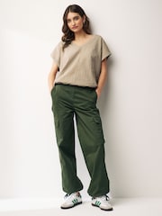 Neutral Short Sleeve Nylon Bubble Hem Top - Image 3 of 7