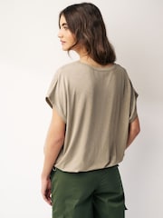 Neutral Short Sleeve Nylon Bubble Hem Top - Image 5 of 7