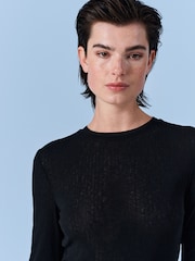 Black Long Sleeve Textured Top - Image 1 of 7