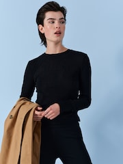 Black Long Sleeve Textured Top - Image 3 of 7