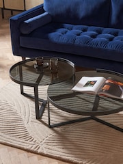 MADE.COM Black/Grey Glass Aula Nest of 2 Round Coffee Table - Image 2 of 5