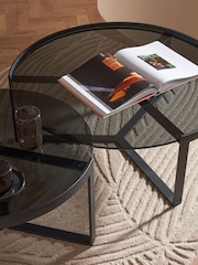 MADE.COM Black/Grey Glass Aula Nest of 2 Round Coffee Table - Image 3 of 5