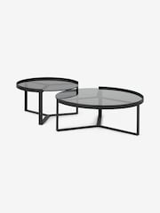 MADE.COM Black/Grey Glass Aula Nest of 2 Round Coffee Table - Image 4 of 5