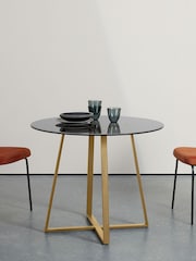 MADE.COM Brass Smoked Glass Haku 2 Seater Round Dining Table - Image 1 of 4