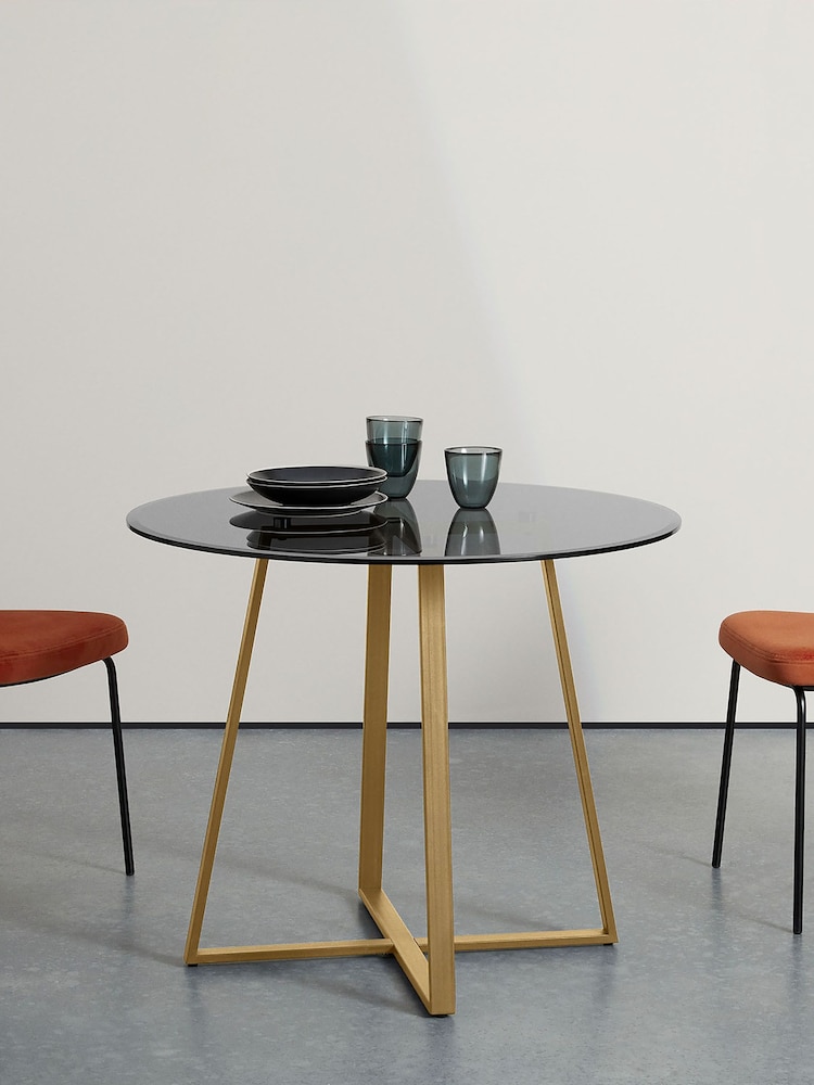 MADE.COM Brass Smoked Glass Haku 2 Seater Round Dining Table - Image 1 of 4