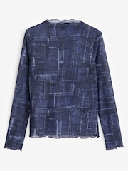 Denim Blue Long Sleeve Mesh Top - Image 5 of 6