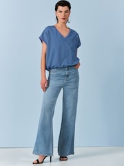 Blue Short Sleeve Nylon Bubble Hem Top - Image 2 of 6