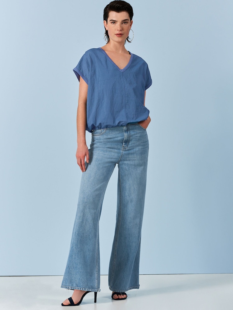 Blue Short Sleeve Nylon Bubble Hem Top - Image 2 of 6