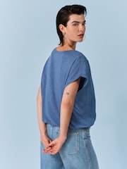 Blue Short Sleeve Nylon Bubble Hem Top - Image 3 of 6