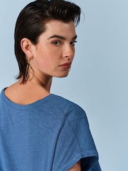 Blue Short Sleeve Nylon Bubble Hem Top - Image 4 of 6