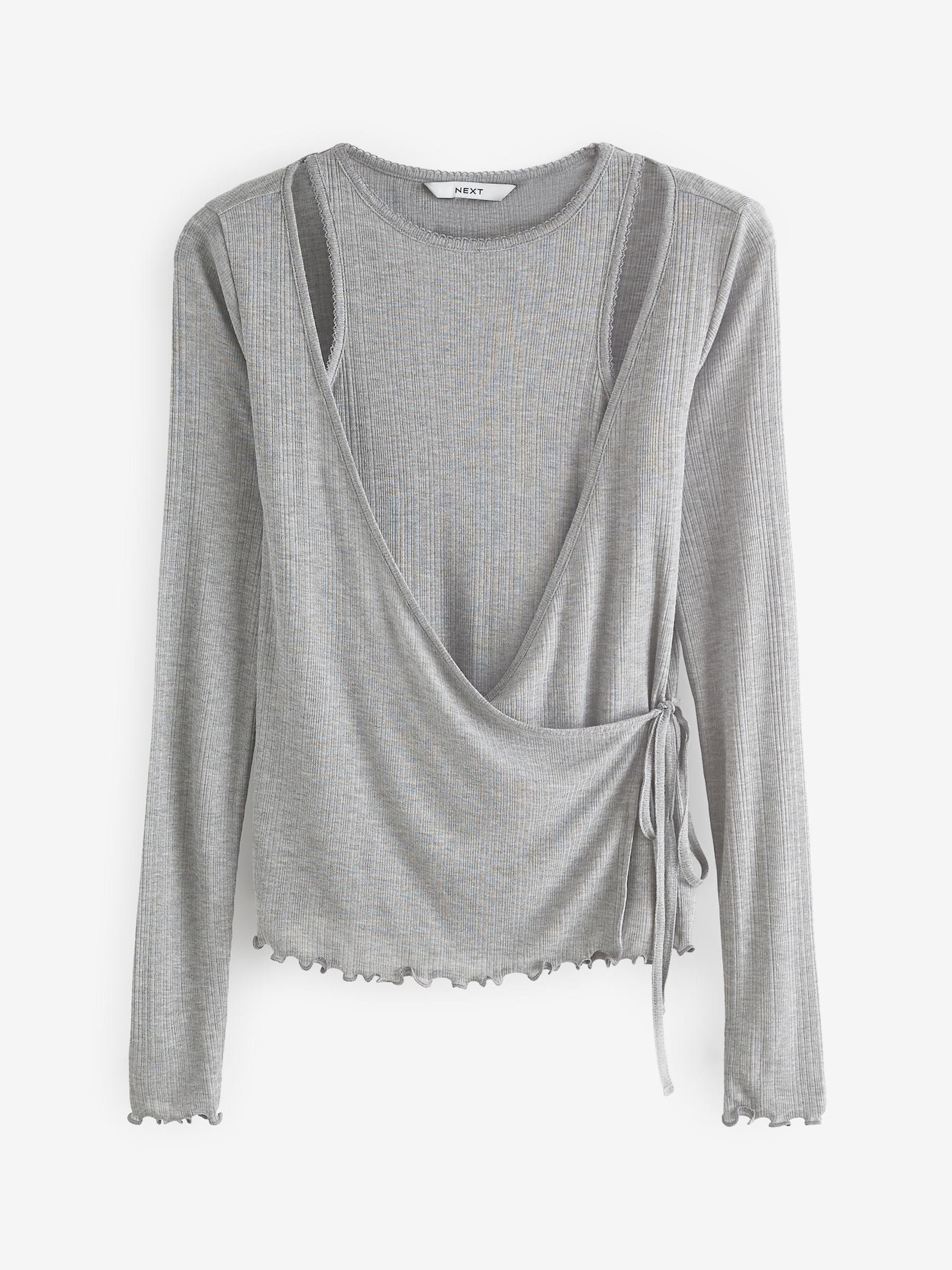 Buy Grey Double Layer Wrap Top from Next Luxembourg Buy Grey Double Layer Wrap Top from Next Luxembourg
