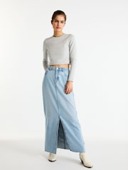 Grey Marl Double Layer Ribbed Long Sleeve Crew Neck Top - Image 2 of 6