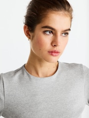 Grey Marl Double Layer Ribbed Long Sleeve Crew Neck Top - Image 4 of 6