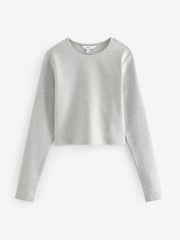 Grey Marl Double Layer Ribbed Long Sleeve Crew Neck Top - Image 5 of 6