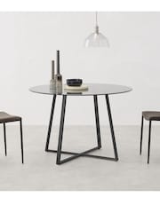 MADE.COM Black & Smoked Glass Haku 4 Seater Round Dining Table - Image 1 of 5
