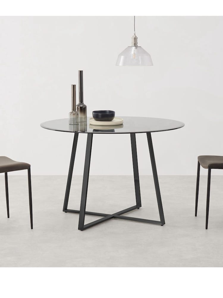 MADE.COM Black & Smoked Glass Haku 4 Seater Round Dining Table - Image 1 of 5