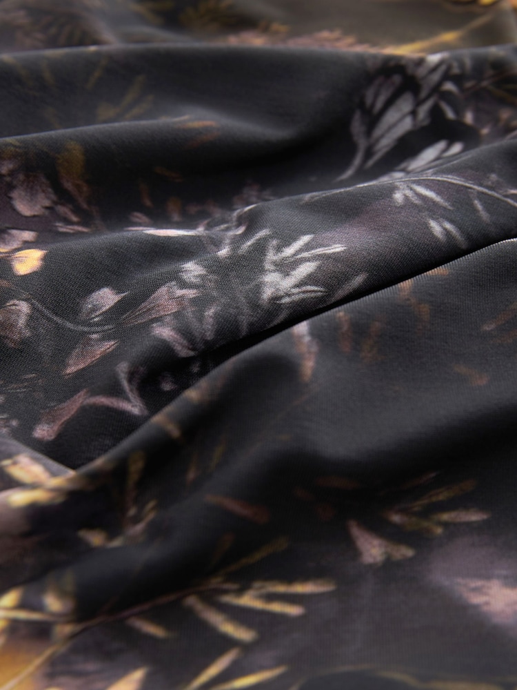Black Butterfly Print Long Sleeve V-Neck Cuff Blouse - Image 5 of 5