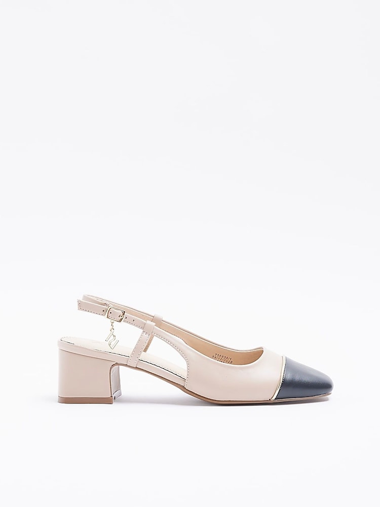 River Island Block Heeled Slingback Brown Court Shoes - Image 1 of 5