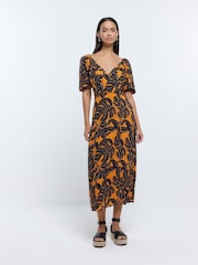 River Island Orange Wrap Dress - Image 3 of 6