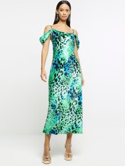 River Island Green Cowl Animal Print Dress - Image 1 of 3