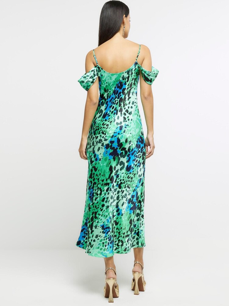 River Island Green Cowl Animal Print Dress - Image 2 of 3