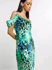 River Island Green Cowl Animal Print Dress - Image 3 of 3