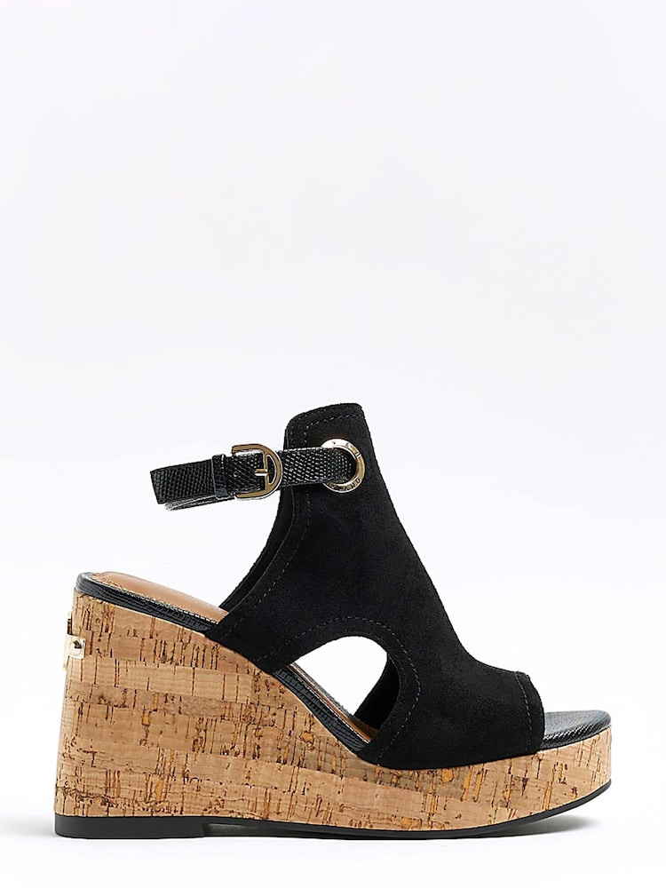 River Island Open Toe Black Wedges - Image 1 of 5