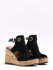 River Island Open Toe Black Wedges - Image 2 of 5