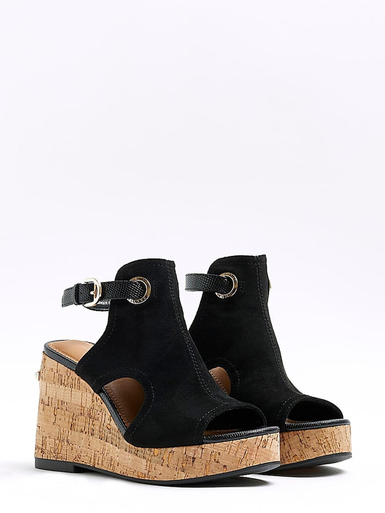 River Island Open Toe Black Wedges - Image 2 of 5