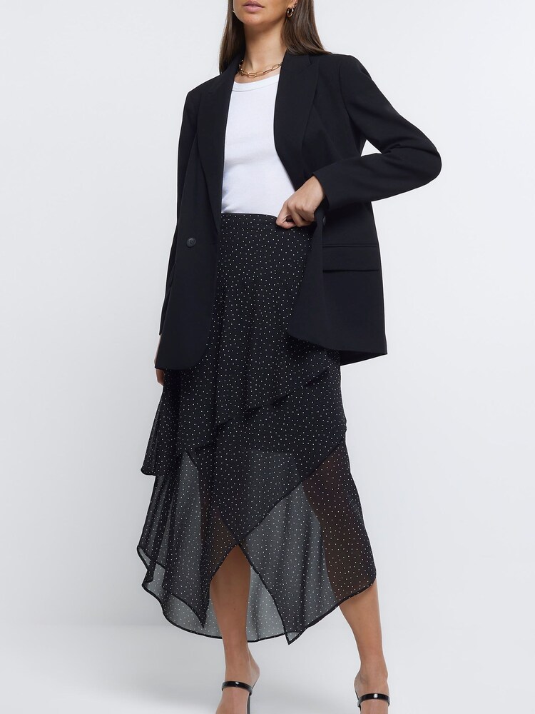 River Island Chiffon Frill Black Maxi Skirt - Image 3 of 3
