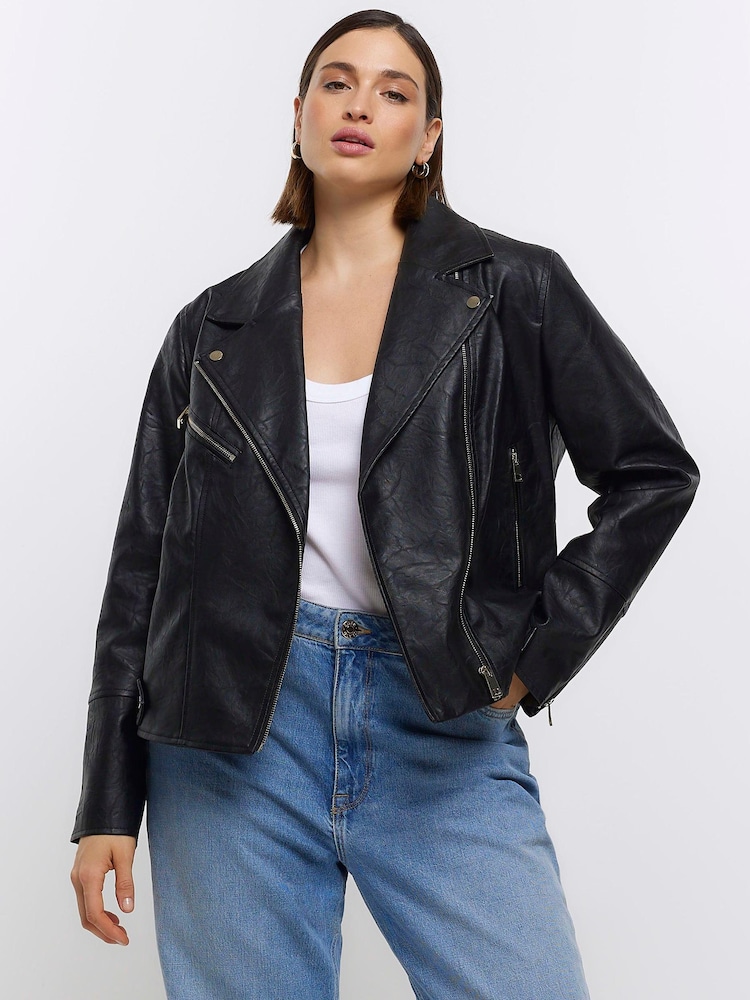 River Island Black Plus Faux Leather Biker Jacket - Image 1 of 3
