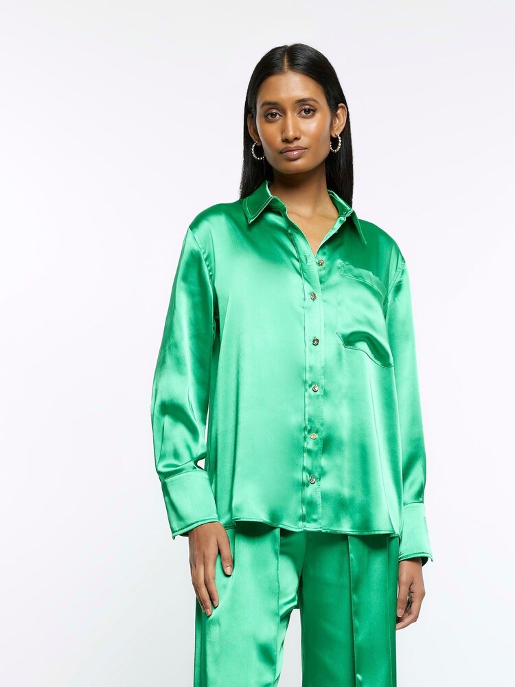 River Island Green Oversized Back Pleat Shirt - Image 1 of 1 River Island Green Oversized Back Pleat Shirt - Image 1 of 1