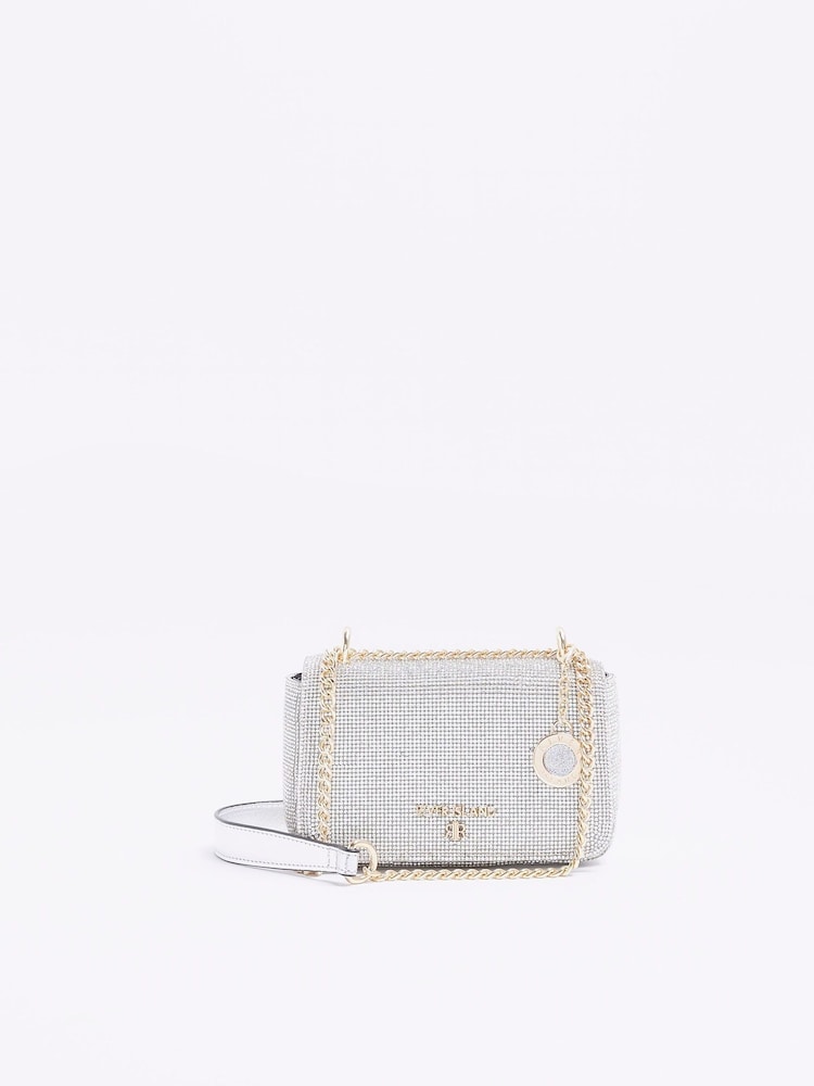 River Island Silver Heatseal Charm Shoulder Bag - Image 1 of 5 River Island Silver Heatseal Charm Shoulder Bag - Image 1 of 5