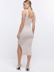 River Island Geripptes Kleid mit Metallverzierung in Goldmetallic - Bild 2 von 3