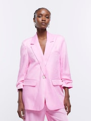 River Island Pink Ruched Sleeve Soft Blazer - Image 1 of 3