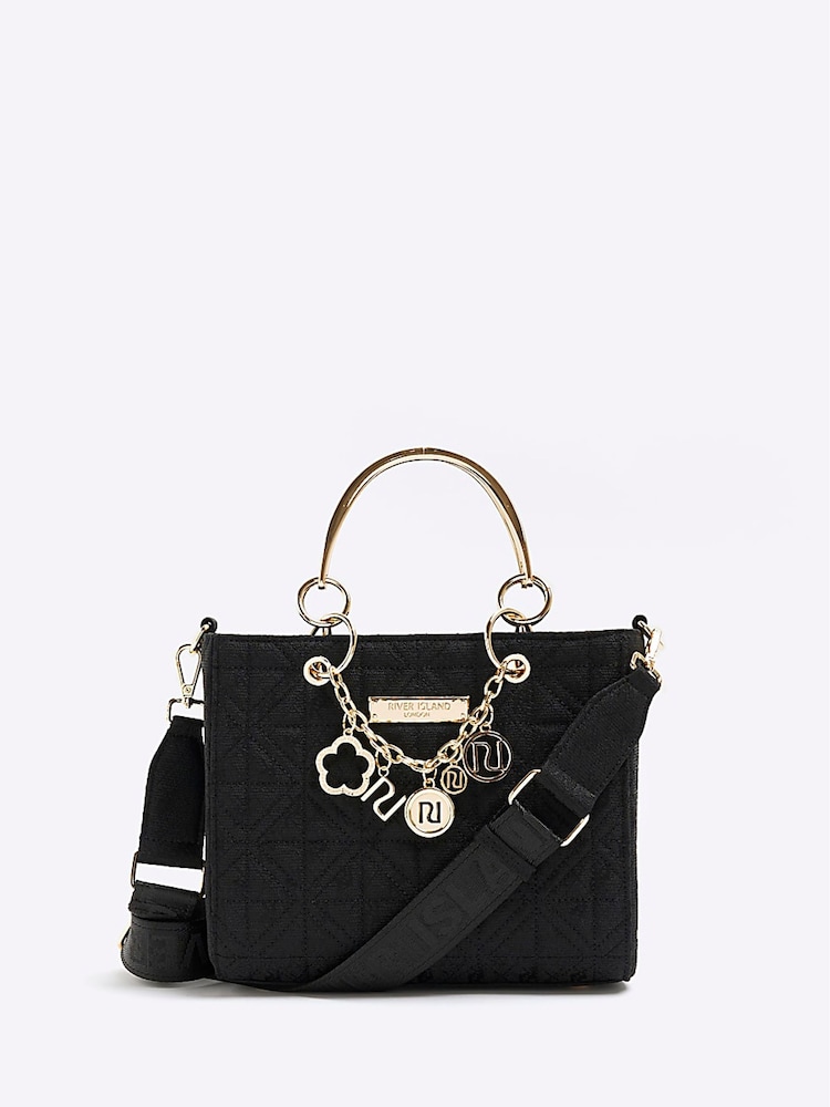 River Island Black Jacquard Charm Tote - Image 1 of 5