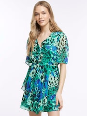River Island Blue Chiffon Playsuit - Image 1 of 3