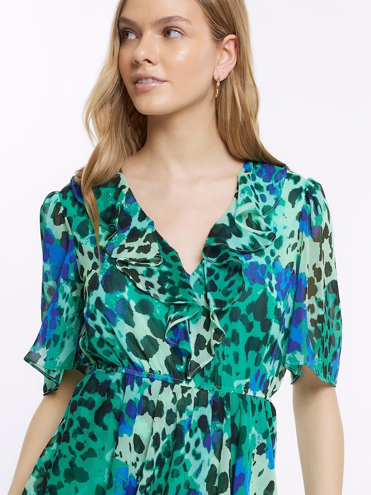River Island Blue Chiffon Playsuit - Image 3 of 3