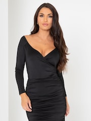 Pour Moi Black Adele Shine Jersey Ruche Mini Skirt - Image 2 of 5
