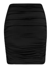Pour Moi Black Adele Shine Jersey Ruche Mini Skirt - Image 4 of 5