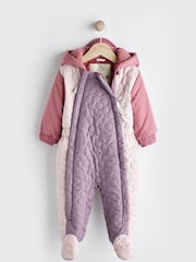 Lilac Purple Colourblock Baby All In One Pramsuit (0mths-2yrs) - Image 1 of 8