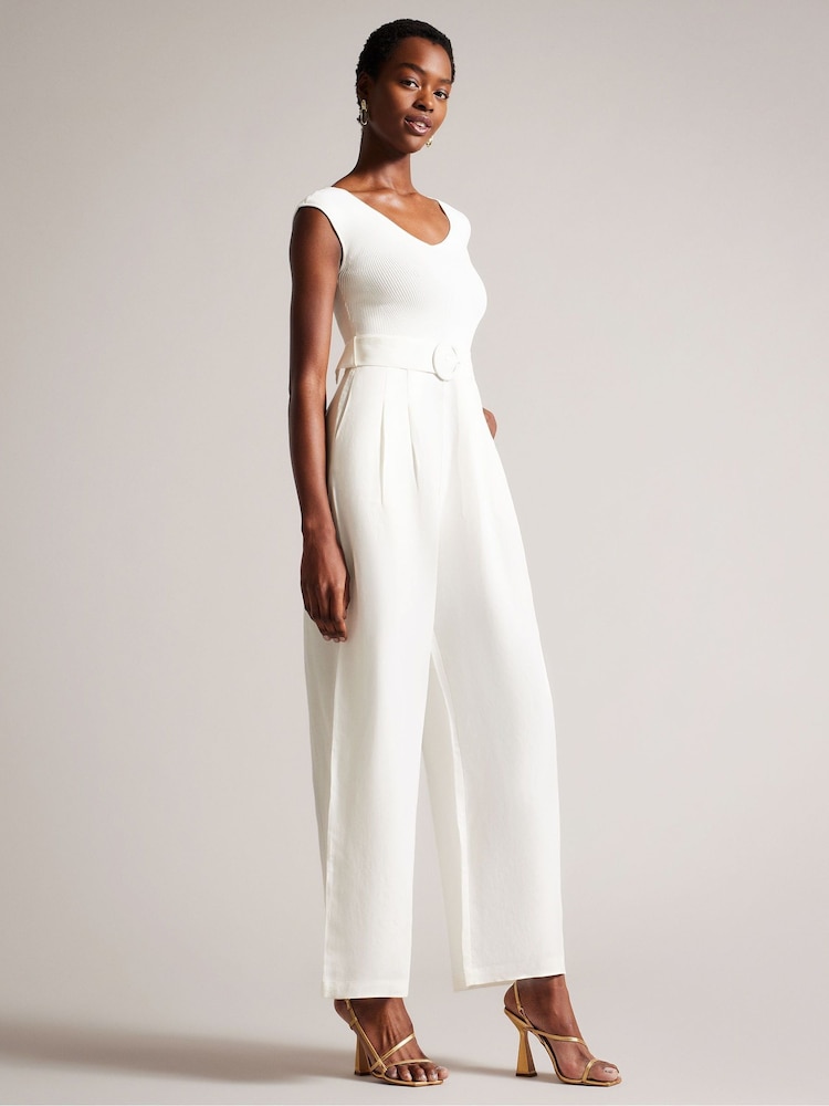 Ted Baker White Off The Shoulder Tabbiaa Wide Leg Jumpsuit - Image 1 of 5