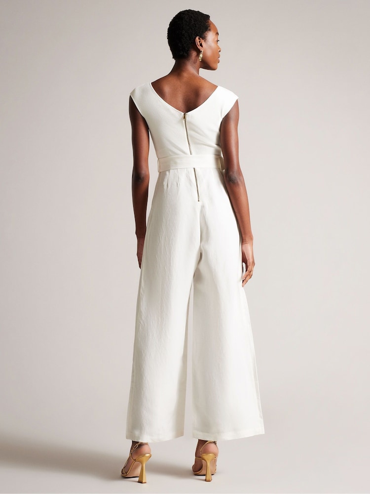 Ted Baker White Off The Shoulder Tabbiaa Wide Leg Jumpsuit - Image 2 of 5