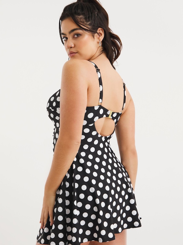 Simply Be Magisculpt Spot Black Underwired Twist Front Swimdress - Image 2 of 4